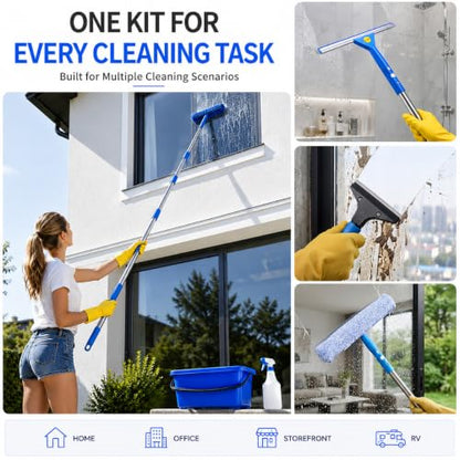 Window Cleaning Kit - 14pc Window Cleaner Tools, 79” High Window Squeegee with Extension Pole for Safe Outdoor Washing, Window Washing Kit with All Necessary Tools