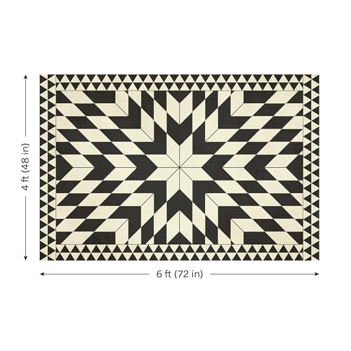 Carolina Creekhouse Vinyl Floor Mat 4'x6' - Black Geometric Pattern - Waterproof Non-Slip Kitchen Rug - Hard Floor Safe - Eco-Friendly Flat Weave - 4'x6' - color: Black, size: 4'x6'