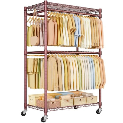 ULIFHOME Rolling Clothes Rack, Clothing Racks for Hanging Clothes, Bronze - color: Bronze, size: P4 Plus