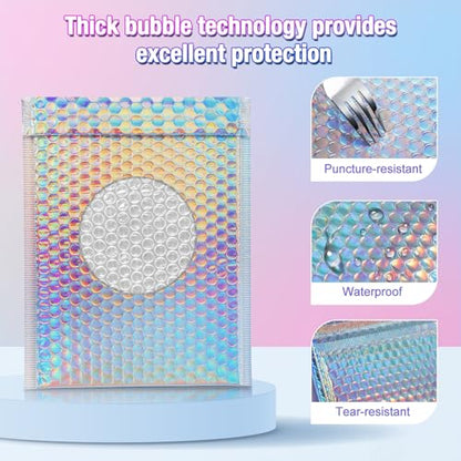 50 Pieces Bubble Mailers, 3 Sizes, Holographic, Rainbow - color: Rainbow Color