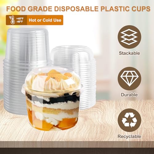 Disposable Food Containers With Lids And Spoons 50 Pack 16oz Parfait Dessert Fruit Salad Cups Take Out Meal Prep Salad Bowls For Lunch, To-Go Party Containers Food Storage Containers With Lids (16oz) - size: 16oz