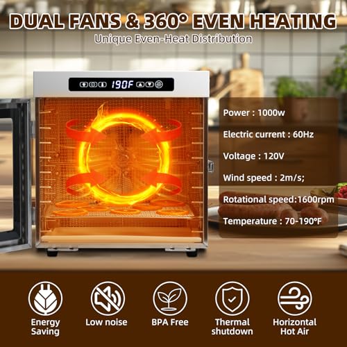 Meat Dehydrator for Jerky Maker 9 Trays 1000W Dryer Machine for Fruit Beef - size: 9trays