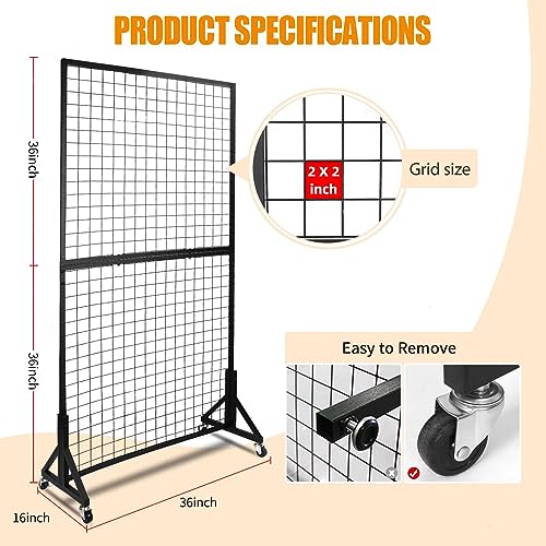NectaCol 2 Packs 3'x 6' Two-Double Gridwall Panel Display Racks with Sturdy T-Base, Black Grid Wall Panels Display Stand, Display Rack Craft Show, Art Display Stand - size: 2 Packs 3'x 6' with T-Base