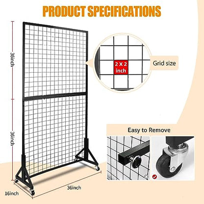 NectaCol 2 Packs 3'x 6' Two-Double Gridwall Panel Display Racks with Sturdy T-Base, Black Grid Wall Panels Display Stand, Display Rack Craft Show, Art Display Stand - size: 2 Packs 3'x 6' with T-Base