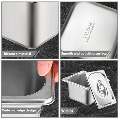 6 Pack Hotel Pans 1/6 Size 4" Deep Stainless Steel Steam Table Pan w/Lids - color: 1/6, size: 4'' Deep
