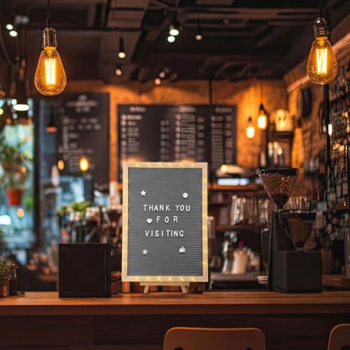 12 x 16 Inches Felt Letter Board & LED Light, Gray, Natural Wood - color: Gray, size: 12 x 16 Inches, style: Natural Wood