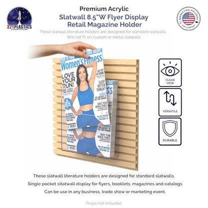 Marketing Holders 6 Pack Slatwall Document Holder 8.5" x 11" Clear Acrylic Take One Slat Wall Mount Magazine Booklet Display Advertisement Literature Rack for Professional Offices Realtor or Events