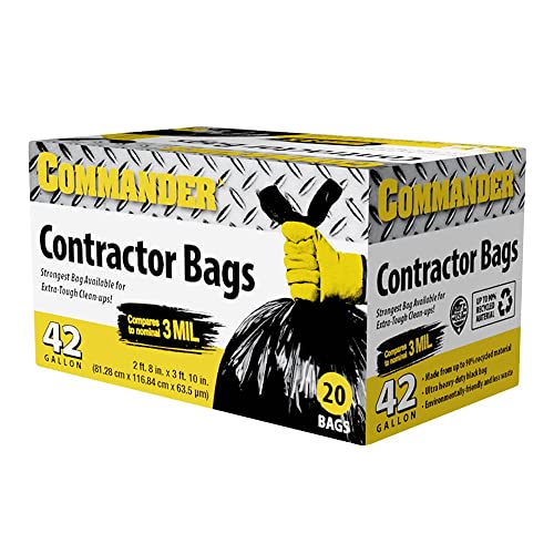 Commander 42 Gallon 2.5 MIL Black Heavy Duty Garbage Trash Bags - 32" x 46" - Pack of 20 - For Contractor, Industrial, Institutional, & Commercial - style: 42 Gal, 2.5 Mil, 20 Count