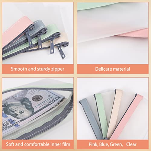 4 Pack Clear Money Envelopes for Cash Money Bag Pouch 7.6x3.7 inch - color: green, pink, blue, white