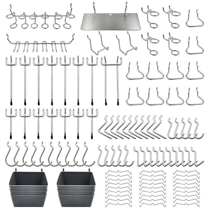 FRIMOONY Pegboard Hooks Assortment with Pegboard Bins, Peg Locks, for Organizing Various Tools, 140 Piece - style: 140PCS