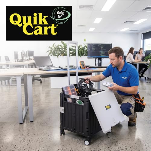 dbest Products Quik Cart Swing Lid Four Swivel Wheeled Rolling Crate Teacher Utility with seat Heavy Duty Collapsible Basket with Dual Telescopic Wagon Handle - color: Black, style: Swing Lid