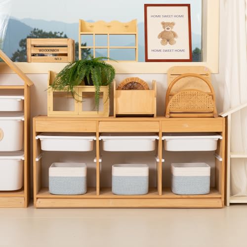 OIAHOMY 3 PACK Cube Storage Bins Storage Baskets Shelf Bins Blue&White - color: Blue&White