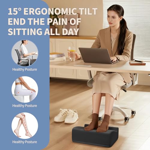 Foot Rest Under Desk with Rocking Base | Black Velvet - color: Black, size: 12.6" L x 15" W x 6.1"