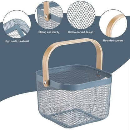 Roshtia 6 Pcs Metal Mesh Basket with Handle Garden Basket for Picking Fruit - color: Blue, size: 9.65 x 9.65 x 7.09 Inch