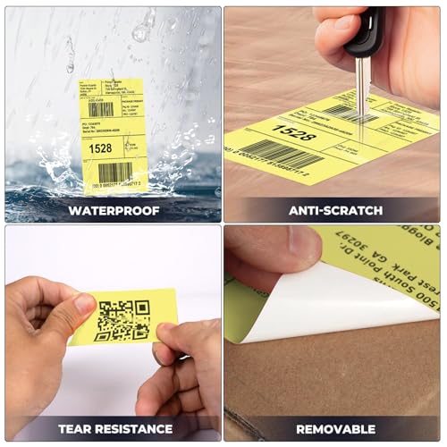 Yellow Thermal Labels 3 ×5 Inch Waterproof Vinyl Stickers 300 PCS - color: Yellow