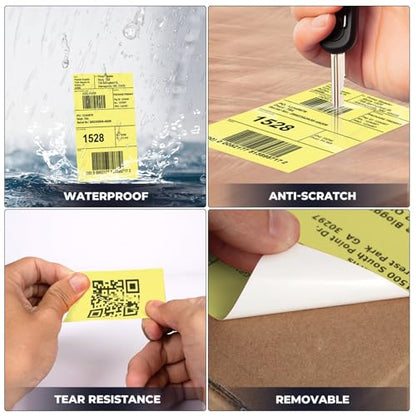 Yellow Thermal Labels 3 ×5 Inch Waterproof Vinyl Stickers 300 PCS - color: Yellow