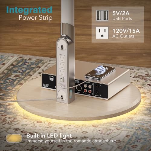 Floor Mobile TV Stand with Power Outlet, Rolling TV Cart for 27-70 Inch OLED LED Monitors, 6 Levels of Height Adjustment, Ambient Lighting on the Bottom Wheels Holds up to 88lbs, 400x400mm - color: Grain