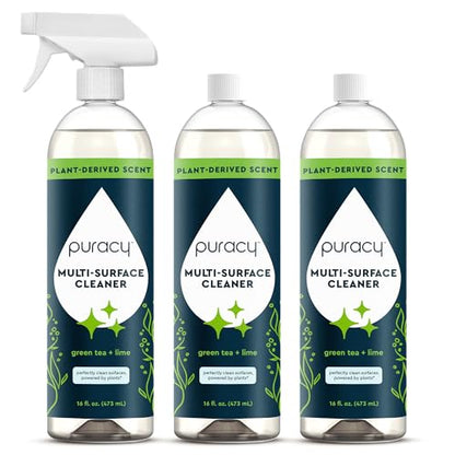 Puracy All Purpose Cleaner Spray – Plant-Powered Multi-Surface Cleaner - Cleaning Spray Solution As Seen on TikTok (Green Tea & Lime, 16 fl oz, 3 Pack) - size: 16 fl oz (Pack of 3)