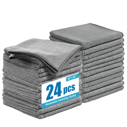 Microfiber Cleaning Cloth, Gray, 24 Pack - color: Gray