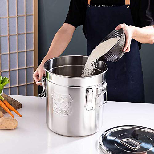 304 Stainless Steel Airtight Canister for Kitchen, 5.5Gal Canisters Container with Lids and Sturdy Locking Clamp,Bucket Food Storage Containers Airtight for Flour Coffee Bean Tea (21L) - size: 21L
