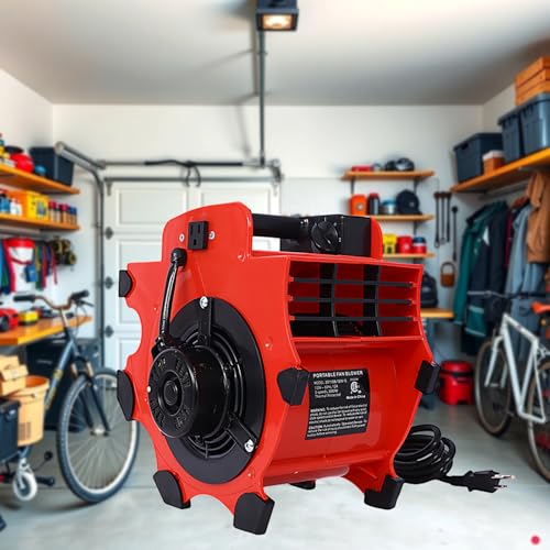 Portable Utility Fan, 3-Speed Floor and Carpet Dryer, High Velocity Blower Fan Floor Fan Carpet Dryer Fan industrial fan box fan with 4 Different Angles for Drying, Cooling, Ventilating (Red)