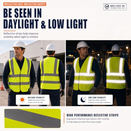 AYKRM 12 colour High visibility viz vest hi vis viz reflective work construction safety vest (XS-8XL) - color: Yellow, size: 4XL-5XL