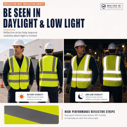 AYKRM 12 colour High visibility viz vest hi vis viz reflective work construction safety vest (XS-8XL) - color: Yellow, size: 10-14Y