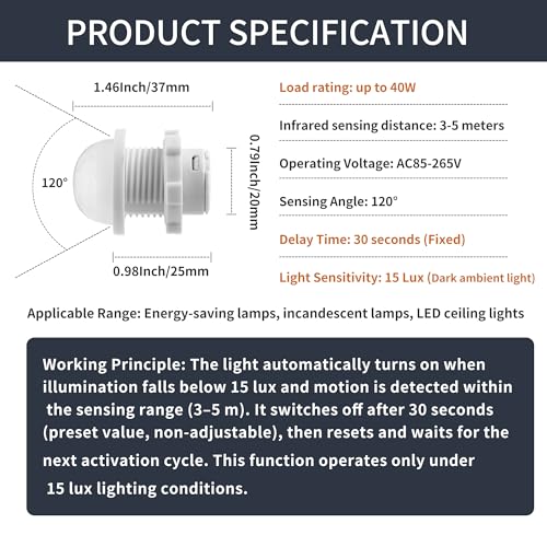 A.I.FORCE Motion Sensor Light Switch, PIR Sensor Smart Detection Switch
