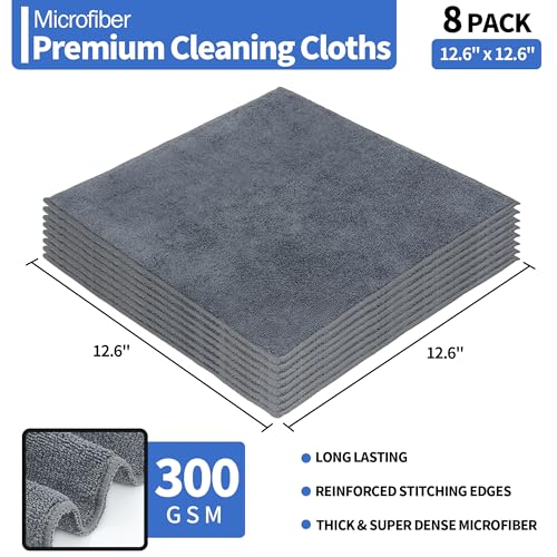 Microfiber Cleaning Cloth, Premium 8 Pack Cleaning Towels, Lint-Free Streak-Free Ultra Absorbent, 300GSM Reusable Microfiber Towel for Cars Shop Garage Home Kitchen, 12.6" x 12.6" Grey - color: Grey, size: 8 Pack