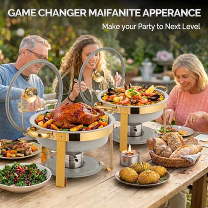 ROVSUN 6QT Chafing Dishes for Buffet 8 Pack, [Game Changer Maifanite-Coated] Chafing Dish Buffet Set, [Unique Gray & Gold Color] Chafers and Buffet Warmers Sets with Lid Holder for Party Wedding - color: Gray-gold