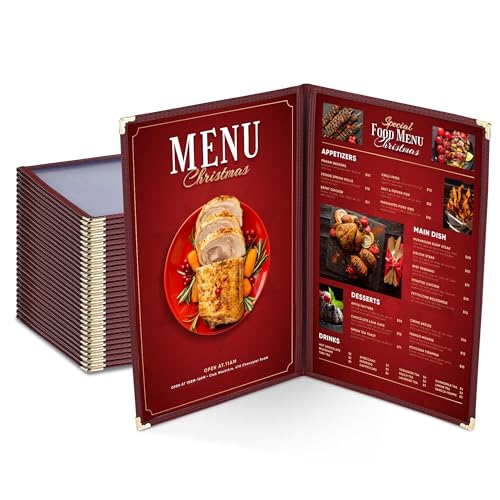 WeChef 30 Pack Restaurant Menu Covers Red 8.5x14" Double Stitched 2 Pages 4 - size: 8.5" x 14" - Book - 4 Views