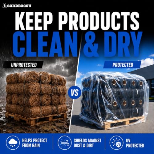 Sandbaggy Clear Pallet Covers | Made in USA | Tarp Fits Large Pallets Up to 55" x 55" x 75" | Built w/ 1 Month UV | Heavy Duty 1.5 Mil Thick (Pack of 25)