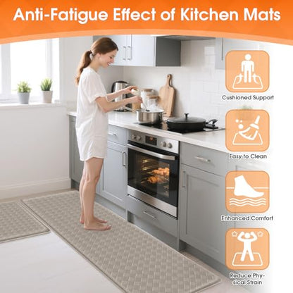 TranquilRelax 2-Piece Kitchen Mats, Cushioned Non-Slip Floor Mats, Taupe - color: Taupe, size: 2-Piece | 30"+59" | Standard