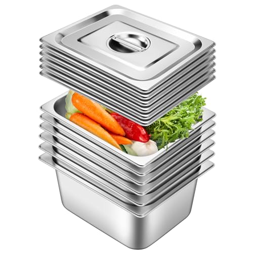 Hotel Pans with Lids 1/2 Half Size 6 Inch Stainless Steel Steam Table Pan - color: 1/2 Size, size: 6" Deep