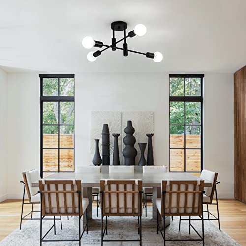 Garwarm 4-Light Sputnik Semi Flush Mount Ceiling Light, Matte Black Fixture - color: 4-Lights,Black