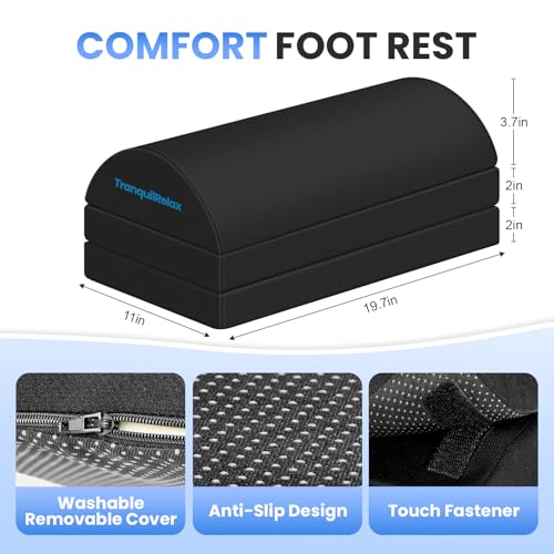 TranquilRelax Foot Rest Under Desk, 3-Height Adjustable Foot Stool, Black - color: Black, size: XX-Large