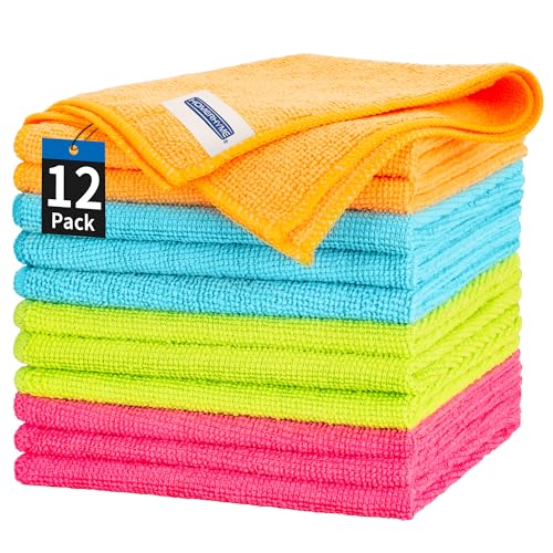 Microfiber Cleaning Cloth, 12 Pack Cleaning Rags, 12" x 12" Microfiber Towel, Lint Free Non-Abrasive Dusting Cloth, Microfiber Towels for Cars Kitchen Garage House Office - color: Multicolor, size: 12 Pack