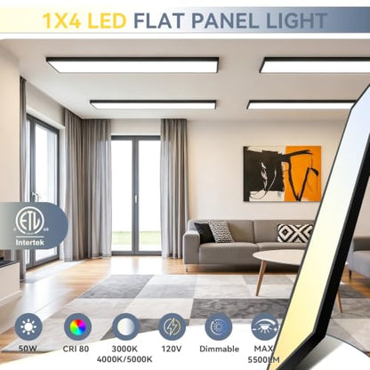 1x4 LED Flat Panel Light,Surface Mount Ceiling Light,3CCT Selectable - color: Black, size: 2PACK