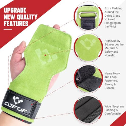 Weight Lifting Wrist Strap, Double-Layer Leather for Deadlift Powerlifting - color: Green