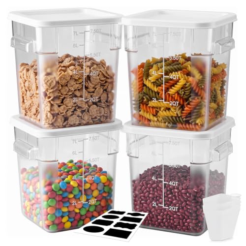 4 Pack 8QT Commercial Clear Food Storage Containers with Lid, NSF - color: White, size: 8Qt-4 Pack