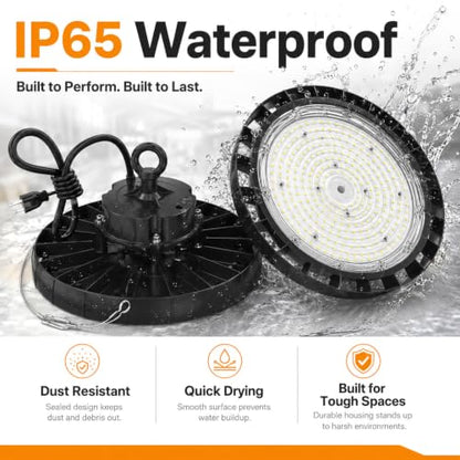 High Bay LED Shop Lights: 250W 5000K UFO Led Light 35000LM 6 Pack IP65 AC100-277V with US Plug 5' Cable - UFO Lights for Warehouse Shop Factory Garage - size: 250W/6Packs