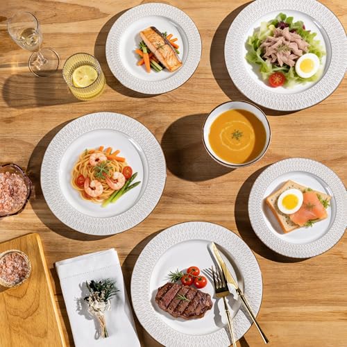 GBHOME Ceramic Dinnerware Sets of 8,24 pcs Plates and Bowls Sets Dishes - color: Pearl White-Diamond, size: Service for 8 (24 pcs)