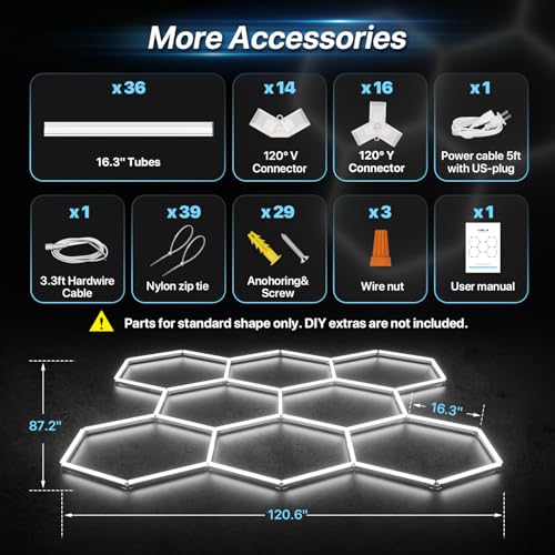 HYPERLITE Gen II Hexagon Garage Lights: 245W 24500LM 8 Grids Hexagon Led Light, 6500K Ultra Bright Honeycomb Hex Lights, Durable Design for Garage, Shop, Basement, Barber, Homegym - size: 8 HEX