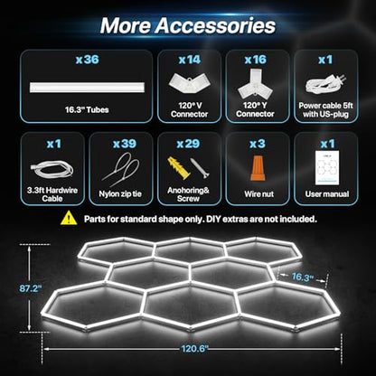 HYPERLITE Gen II Hexagon Garage Lights: 245W 24500LM 8 Grids Hexagon Led Light, 6500K Ultra Bright Honeycomb Hex Lights, Durable Design for Garage, Shop, Basement, Barber, Homegym - size: 8 HEX