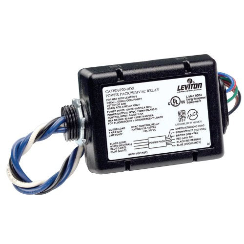 Leviton Fluorescent/Incandescent Power Pack for Occupancy Sensor with HVAC Relay, 20 Amp FL/INC, 120-277V, OSP20-RD0, Black