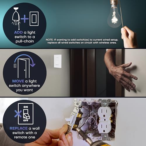 RunLessWire 2 Fixture Battery-Free Wireless Light Switch Kit - Ivory - color: Ivory, size: 2 Fixture Kit: 1 Switch Controls 2 Receivers