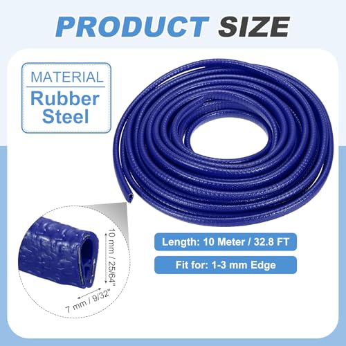 PATIKIL Rubber Edge Trim Guard, 32.8 ft x 25/64" x 9/32" U Channel Edge Protector Seal Strip with Metal Clips Fit for 1-3mm Edge for Car Door Sheet Metal Hatches Table Corners, Blue - color: Blue, size: 32.8 ft x 25/64 in x 9/32 in