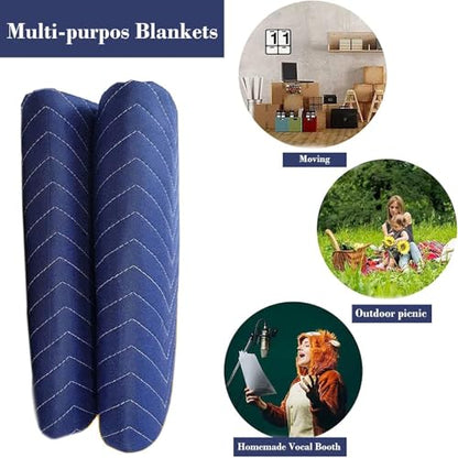 2 Pack Moving Blankets Heavy Duty 80"x72" Quilted Packing Blankets for Moving Furniture Padded Shipping Furniture Mover Blue - size: 2 Pack
