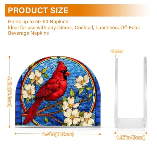 Blue Stained Glass Cardinal Napkin Holder Acrylic Tissue Dispenser - color: Blue Stained Glass Cardinal