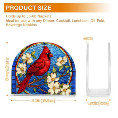 Blue Stained Glass Cardinal Napkin Holder Acrylic Tissue Dispenser - color: Blue Stained Glass Cardinal